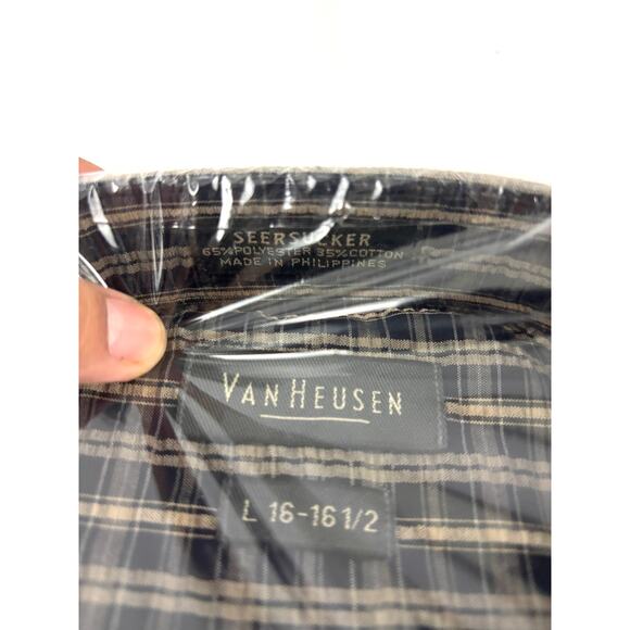 Vintage 90s Van Heusen Seersucker Button Down Short Sleeve Shirt Large 16-16 1/2 - Picture 3 of 8